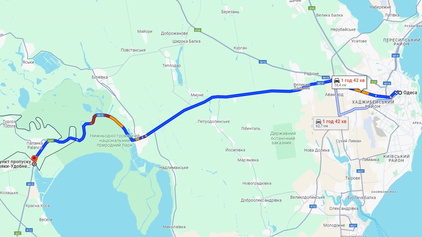 Ситуація із заторами на трасі Одеса-Рені у пятницю, 21 червня