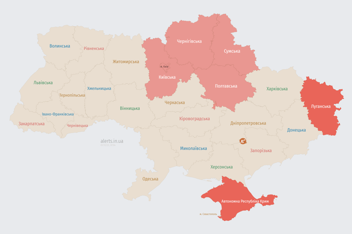 Мапа повітряних тривог в Україні сьогодні, 1 грудня