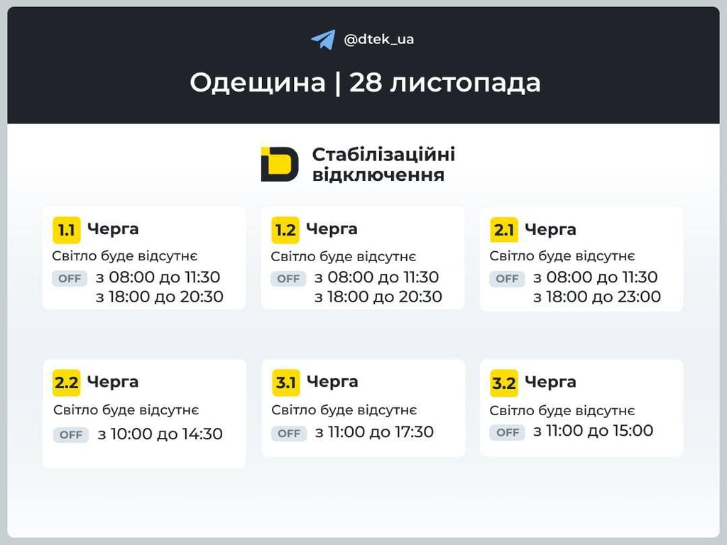 Графіки відключень в Одесі