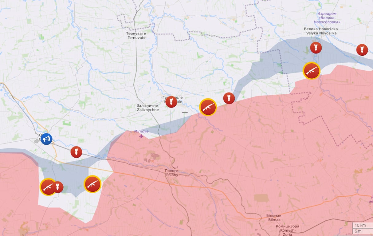 Карта бойових дій на Запорізькому та Бердянському напрямках від Liveuamap