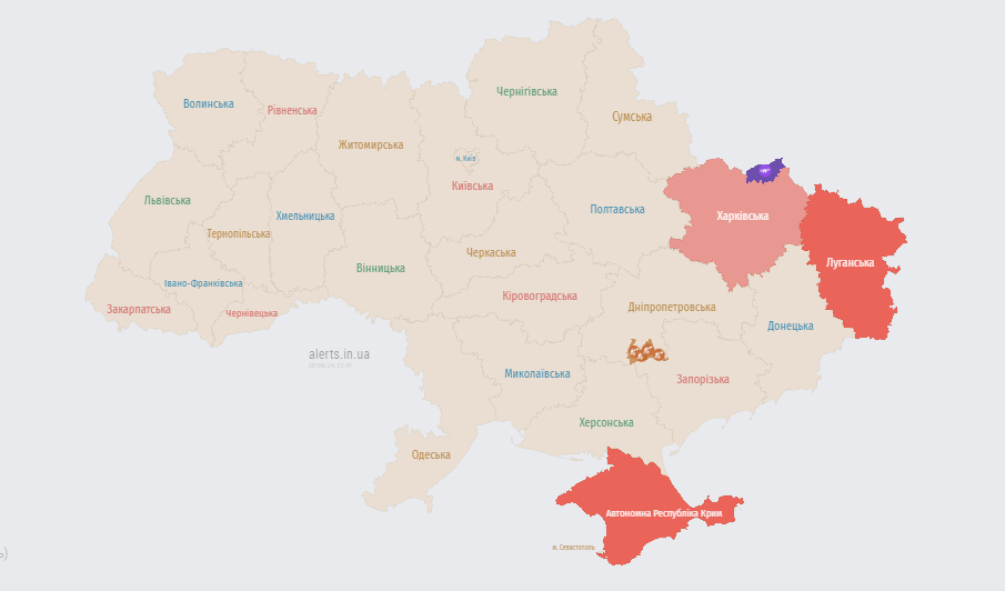 Карта повітряних тривог. Фото: скриншот