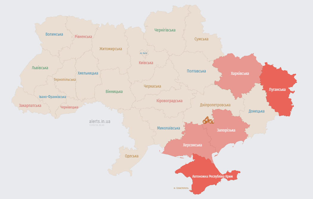 Воздушная тревога в Украине ночью 12 мая