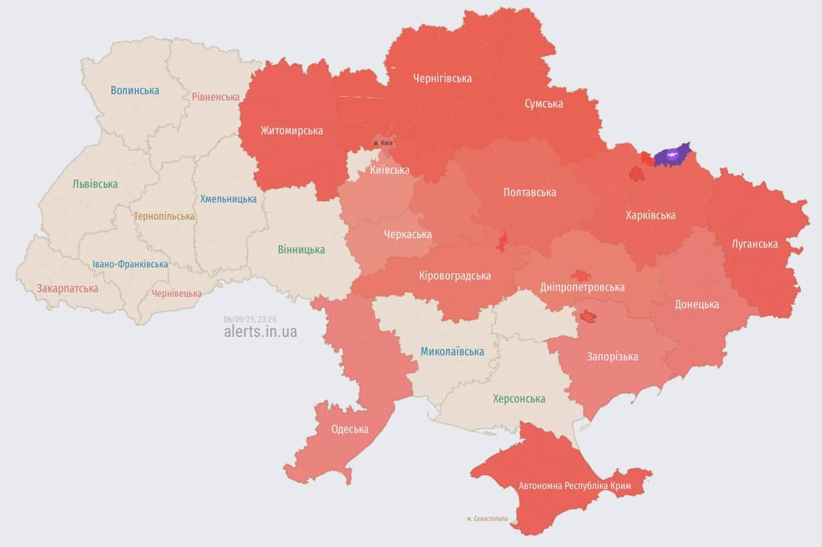 Повітряна тривога пізно ввечері 6 вересня 2025 року 