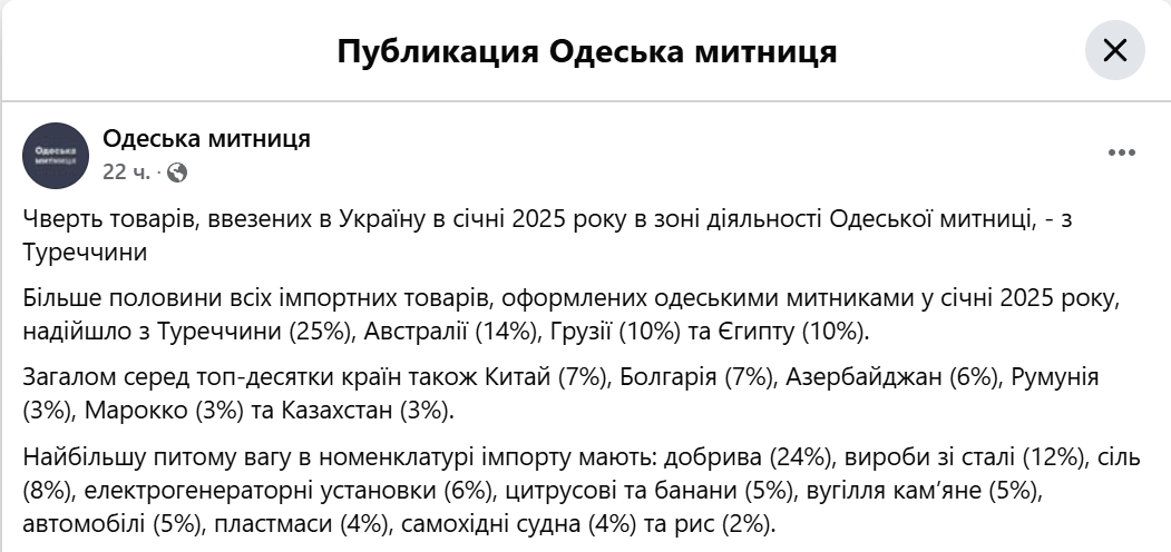 Туреччина лідирує серед імпортерів через Одеську митницю - фото 1