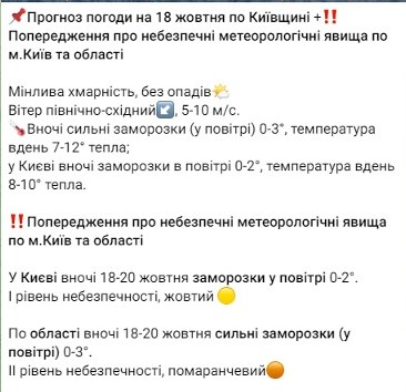 погода 18 жовтня на Київщині