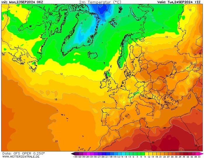 Карта температур у світі на 24 вересня