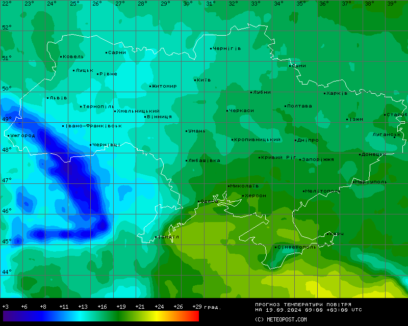 Карта температур на 19 вересня