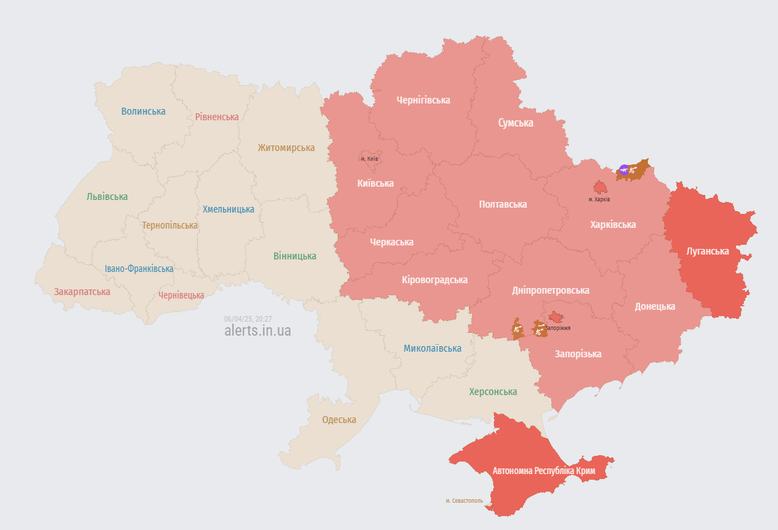 Карта повітряних тривог 6 квітня