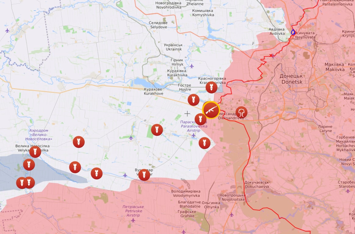 Карта бойових дій на Мар'їнському напрямку від Liveuamap