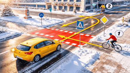 Складний тест ПДР — якому велосипедисту треба дати дорогу - 285x160