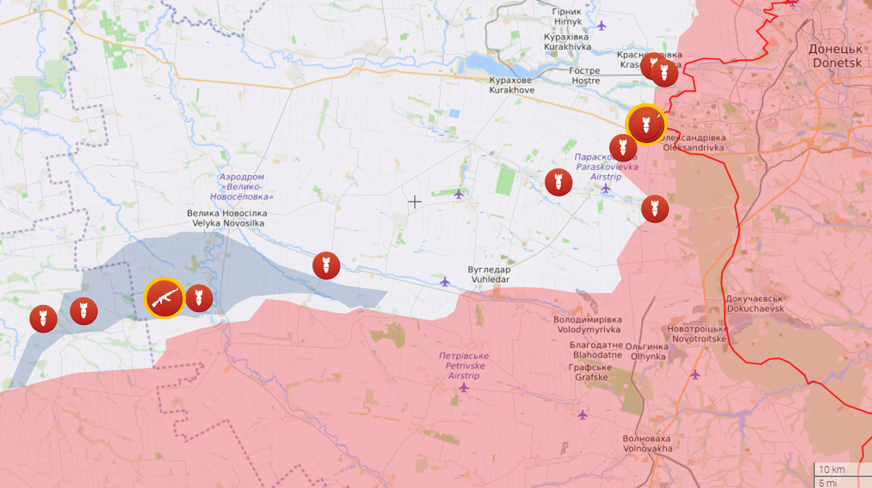 Карта бойових дій на Мар'їнському та Бердянському напрямках від Liveuamap