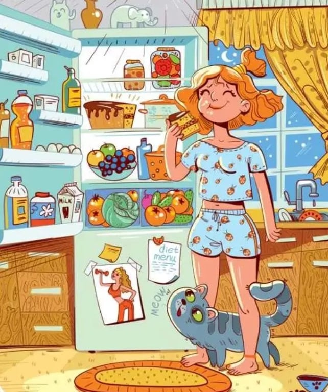 Ніч, кіт, холодильник — знайдіть банани в оптичній ілюзії про нездорову їжу - фото 1