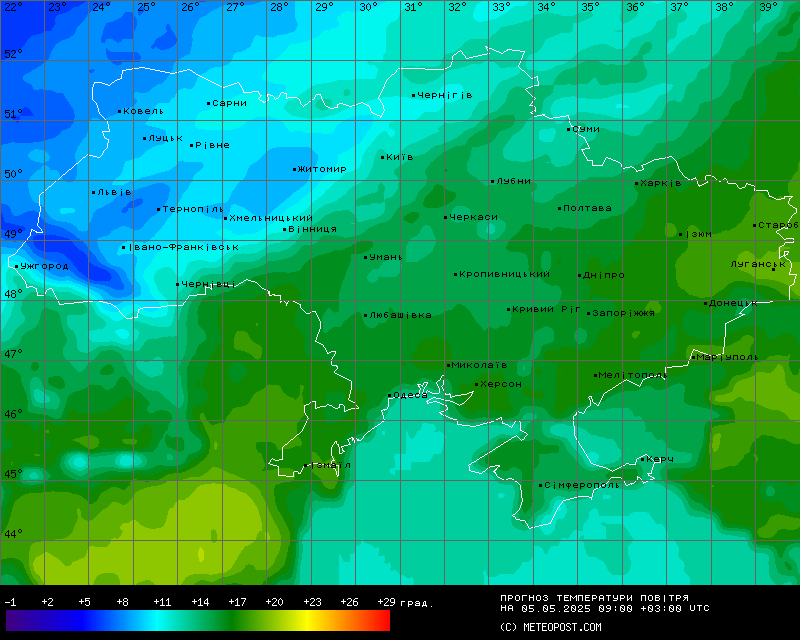 Температури в Україні 5 травня 2025 року