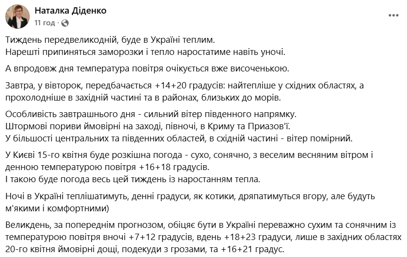Погода в Україні 15 квітня