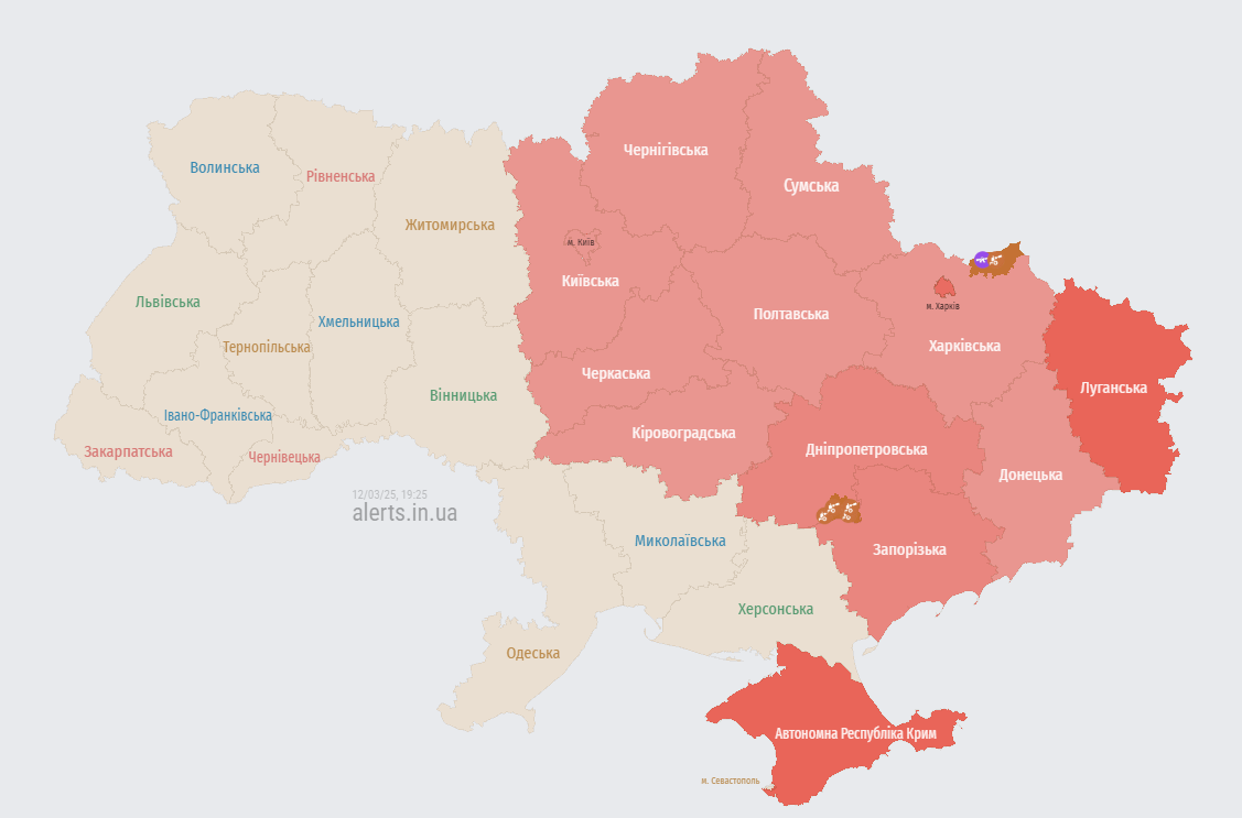 Карта повітряних тривог 12 березня