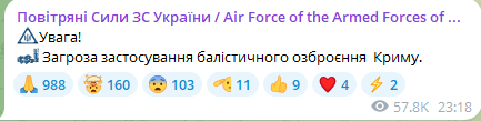 Скриншот допису Повітряних сил ЗСУ
