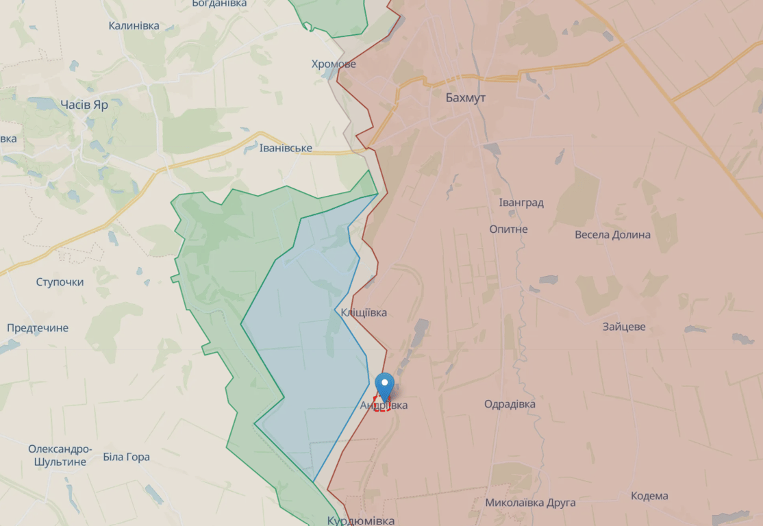Андреевка на карте боевых действий. Фото: deepstatemap.live