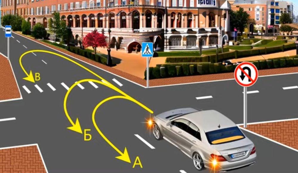 Сложный ПДД тест — по какой траектории разрешен разворот - фото 1