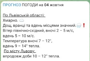Погода у Львовы 4 жовтня
