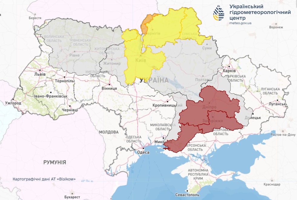 Мапа небезпечних гідрологічних явищ в Україні в середу, 6 березня, від Укргідрометцентру