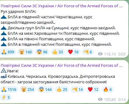 Угроза ударных БпЛА и баллистики ночью 31 августа