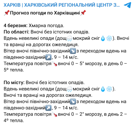 Погода в Харкові 4 березня