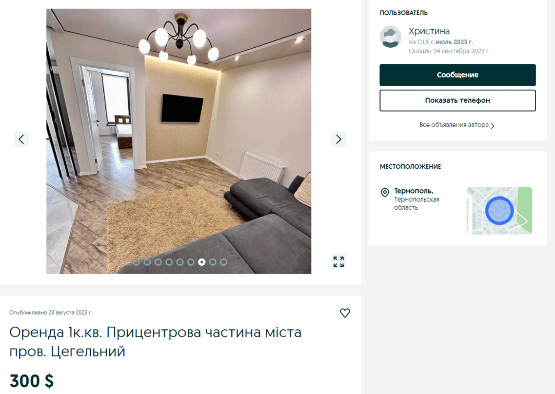 Оренда 1к.кв. Прицентрова частина міста пров. Цегельний