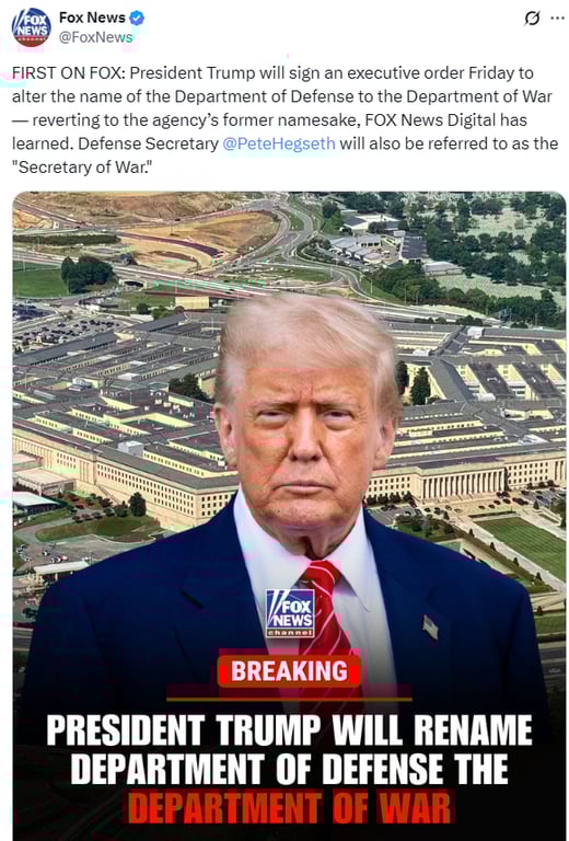 Трамп 5 сентября переименует Пентагон в Министерство войны - фото 1