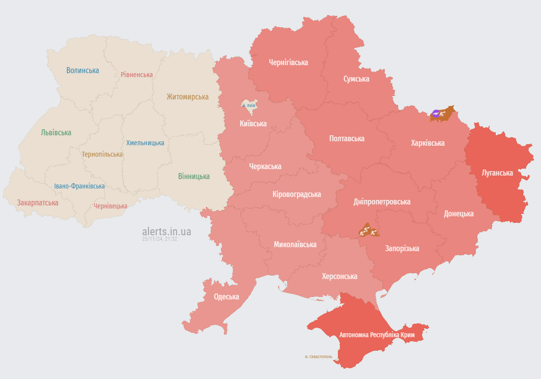 Карта тривог 25 листопада