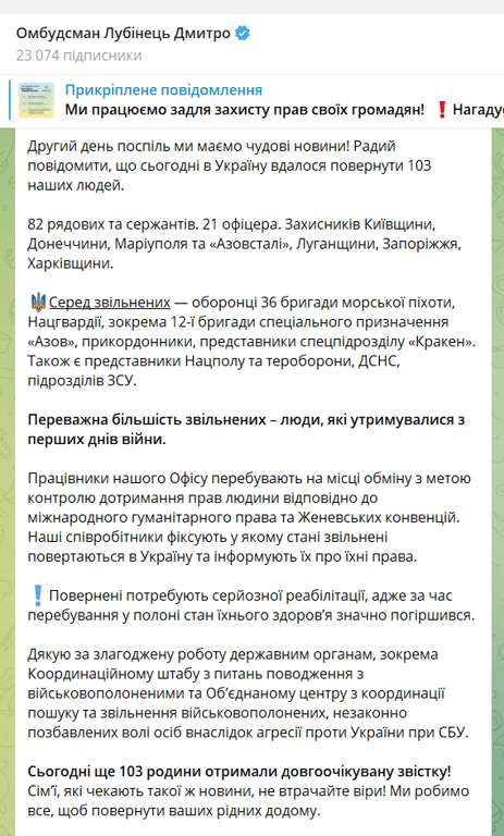 Лубінець обмін полонених