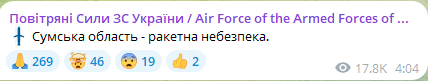 Ракетна небезпека в Сумській області вночі 29 липня