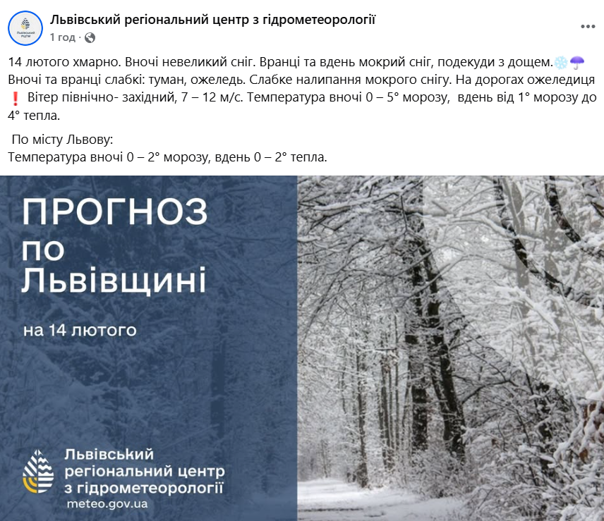 погода у Львові 14 лютого
