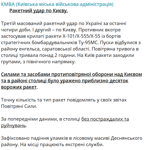 КМВА про атаку на Київ 24 березня