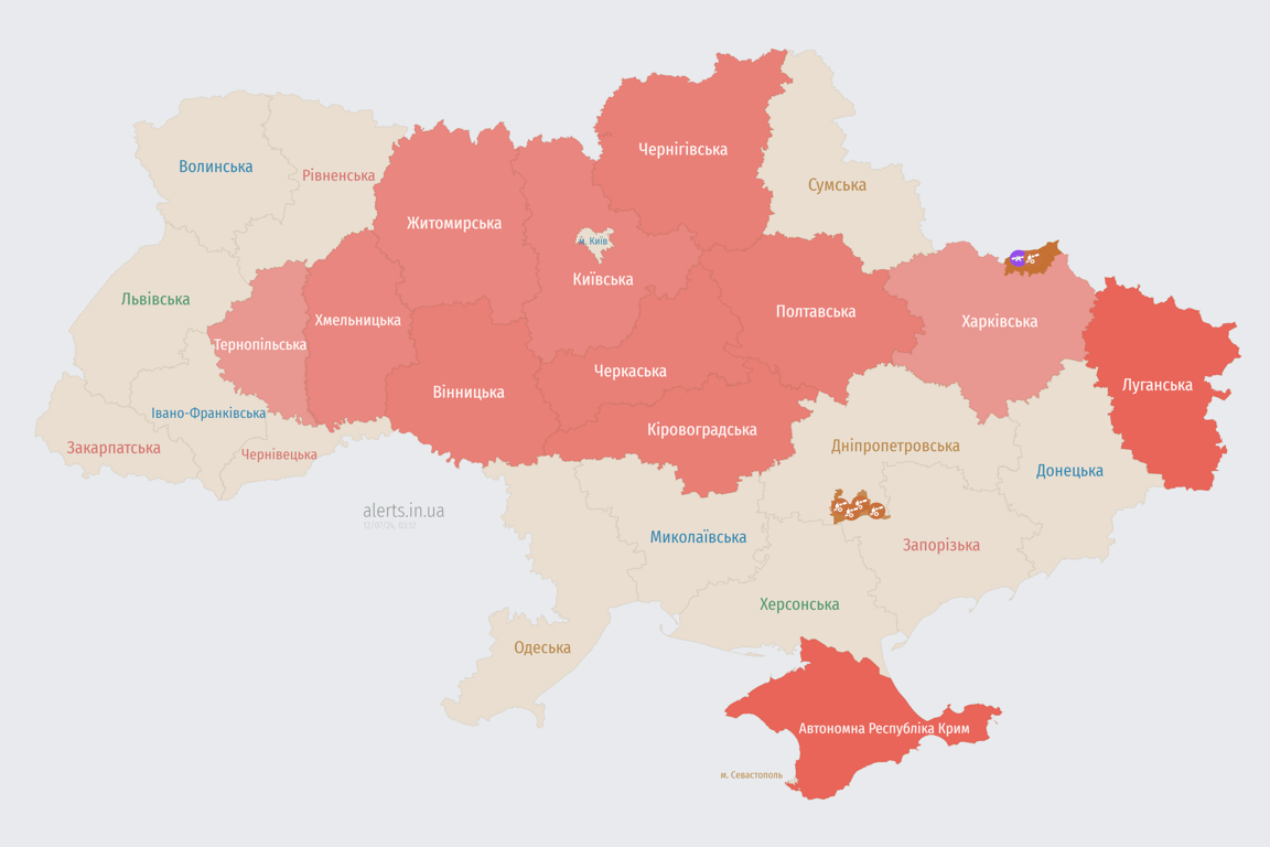 Мапа тривоги в Україні 12 липня