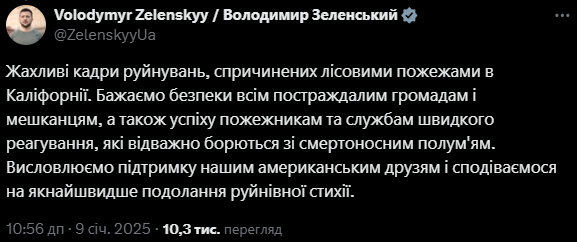 Зеленський висловився про пожежі в США