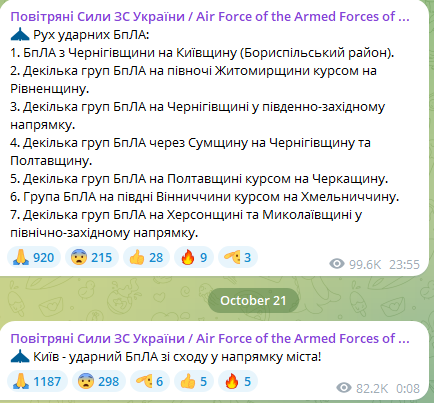 Атака ударних БпЛА вночі 21 жовтня