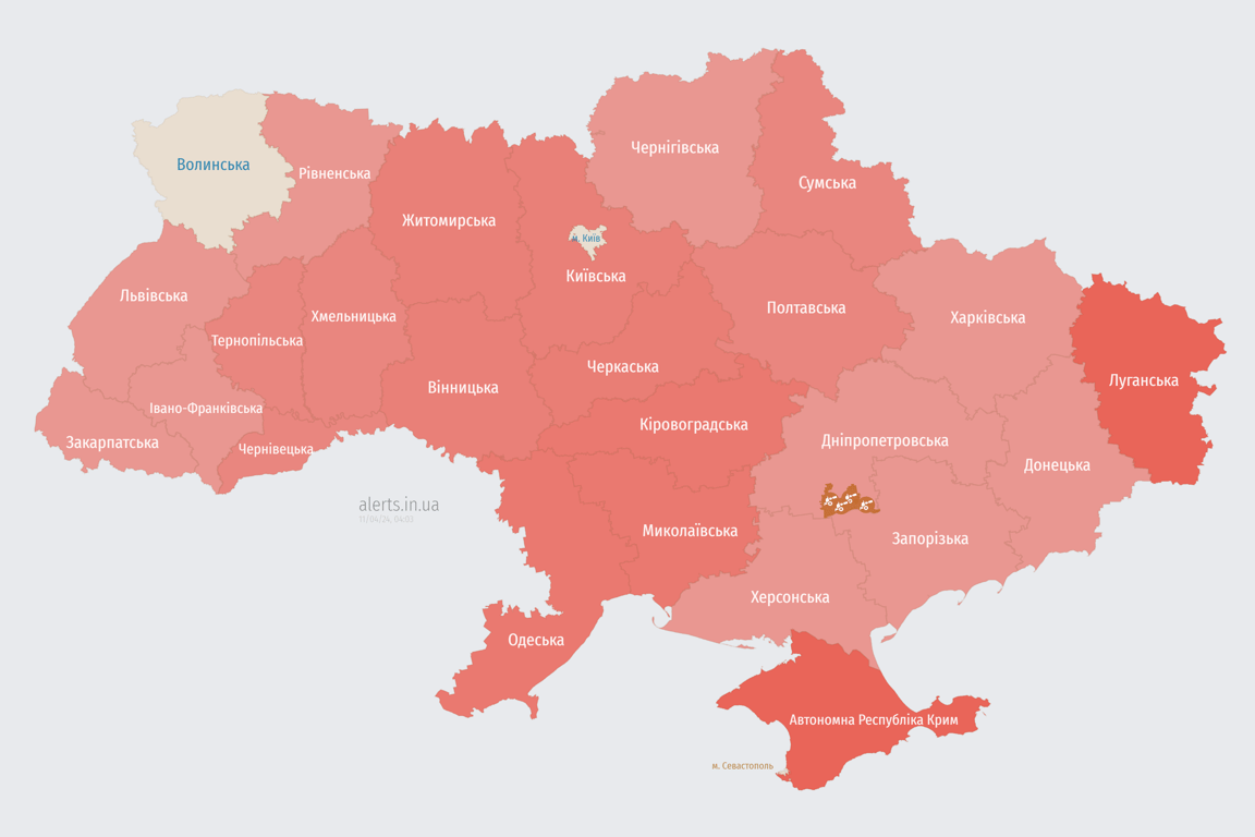 Мапа повітряної тривоги в Україні сьогодні, 11 квітня
