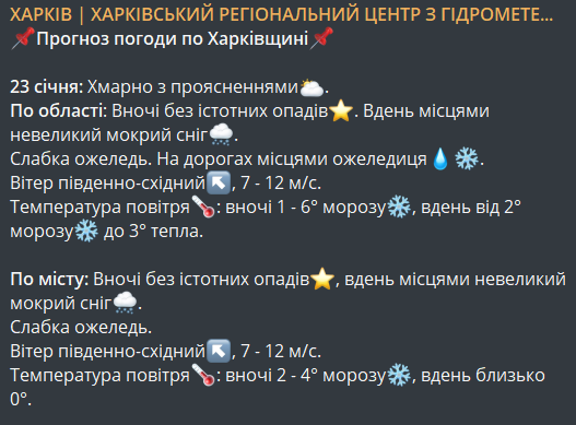 погода в Харкові 23 січня