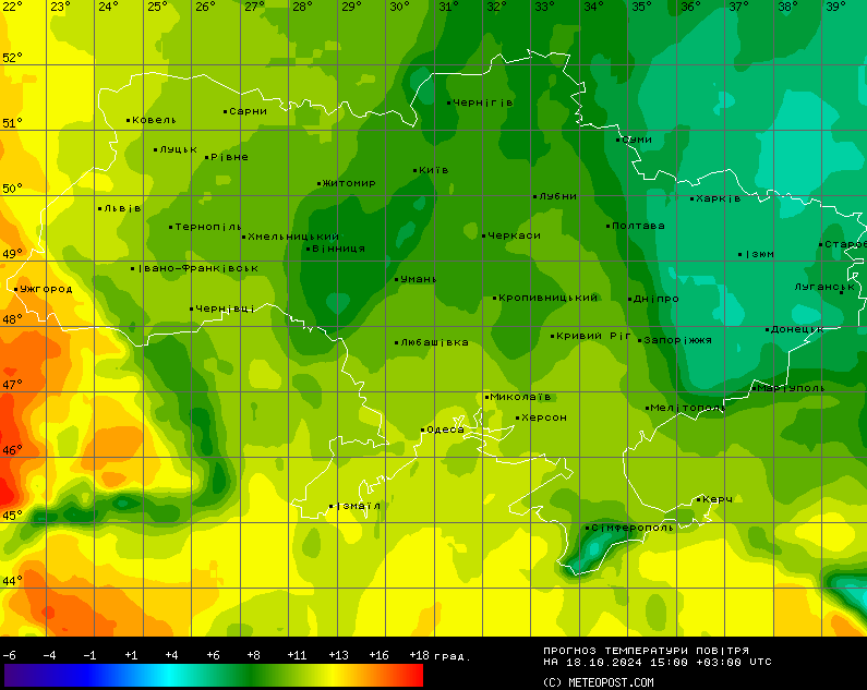 Температурна карта. Фото: Метеопост