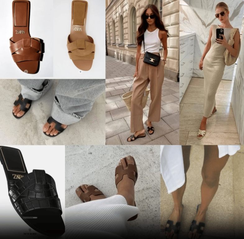 Стильные шлепанцы по типу эстетики Hermes