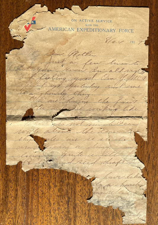 Письмо американского солдата в 1917 году
