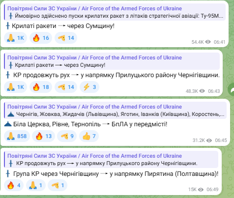 Україна під ударом крилатих ракет зранку 6 грудня