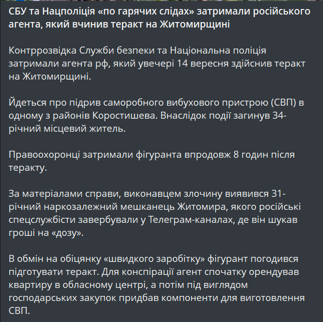 СБУ затримала агента РФ після смертельного теракту на Житомирщині - фото 1
