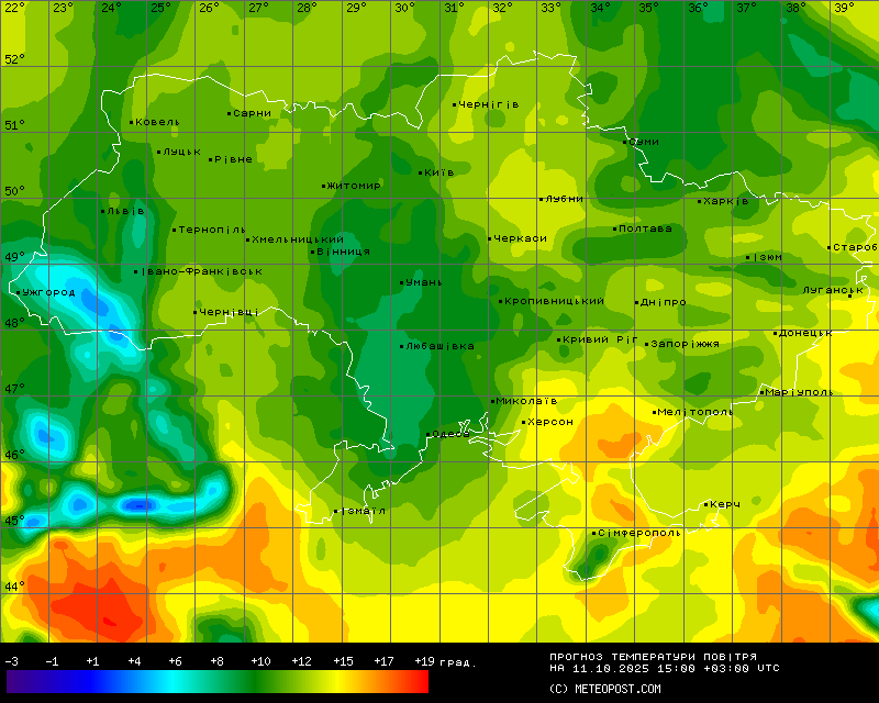 Температуры в Украине 12 октября 2025 года