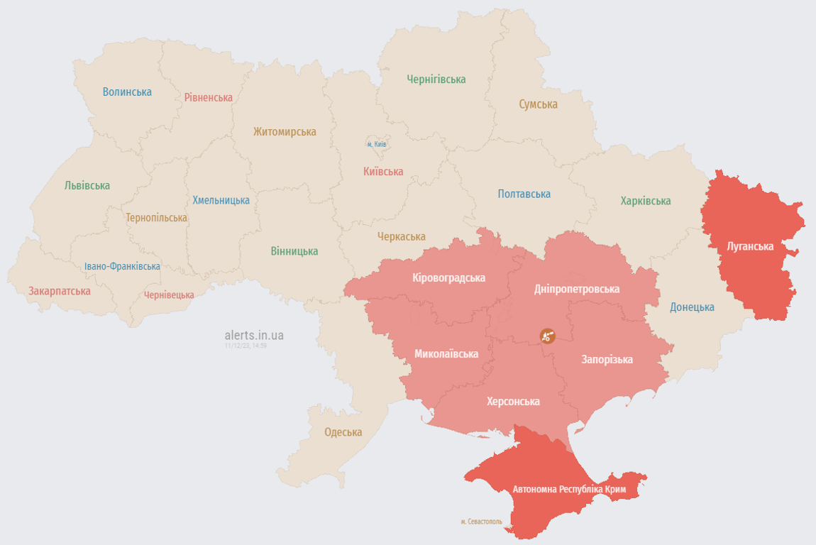 Карта воздушных тревог 11 декабря