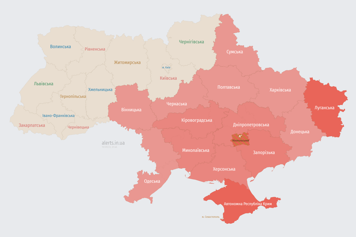 Мапа повітряних тривог в Україні сьогодні, 19 вересня