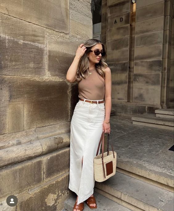 Джинсовая белая юбка макси