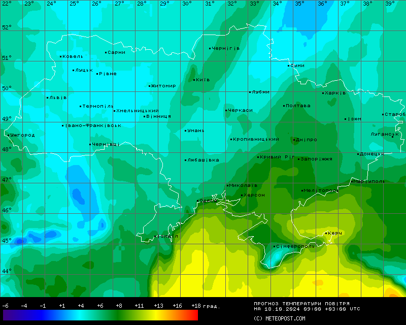 Карта температур на 18 жовтня