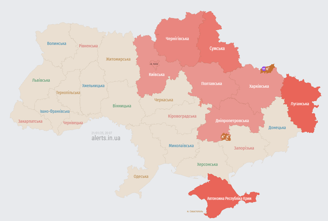 Карта тривог 21 січня