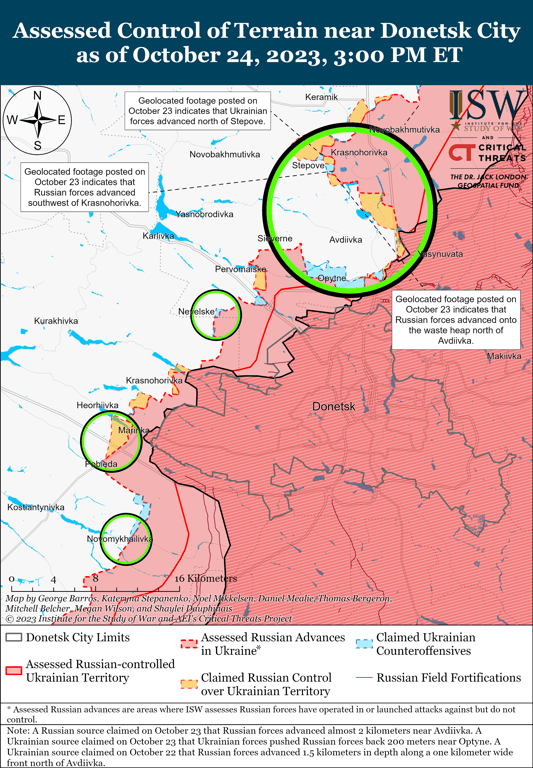 Карта бойових дій в Донецькій області від ISW